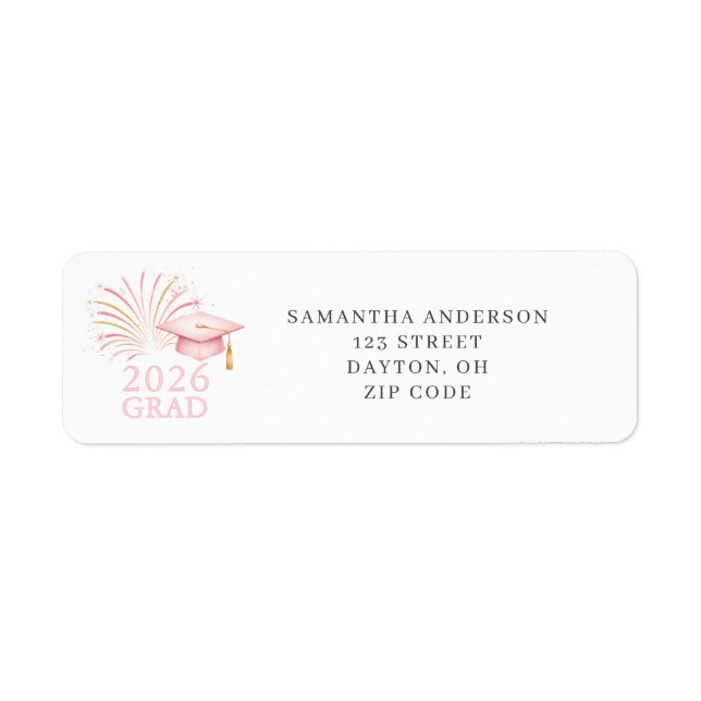 Étiquette Modern Pink Gold 2026 Graduation Return Address  (Devant)