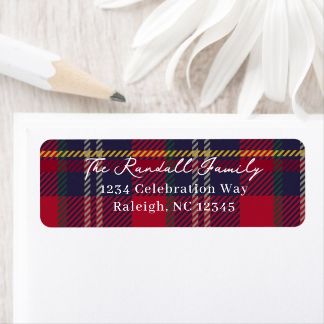 Étiquette Modern Plaid Christmas Holiday Card Return Address (En situation)