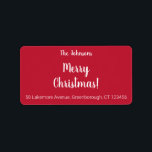 Étiquette Modern Red Merry Christmas Nom de famille Adresse<br><div class="desc">Il s'agit d'une étiquette d'adresse de retour de Noël rouge moderne. Il a le message "Joyeux Noël !", "Les Johnsons" et une adresse de retour dans un script stylisé de typographie blanche. Pour personnaliser, ajoutez simplement votre nom de famille et votre adresse dans la zone de texte Personnaliser. Vous avez...</div>