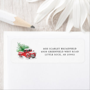 Étiquette Modern Red Truck Arbre de Noël Adresse de retour