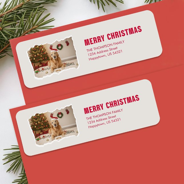 Étiquette Modern Santa Dog Photo Christmas Return Address (Créateur téléchargé)