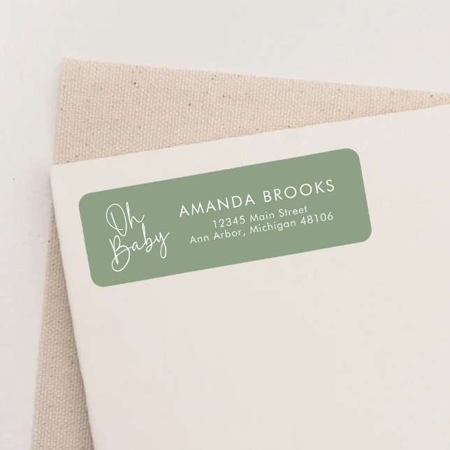 Étiquette Modern Script Sage Oh Baby Simple Adresse de retou (Créateur téléchargé)