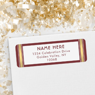 Étiquette Modern Stripes Bourgogne Gold White Adresse de ret