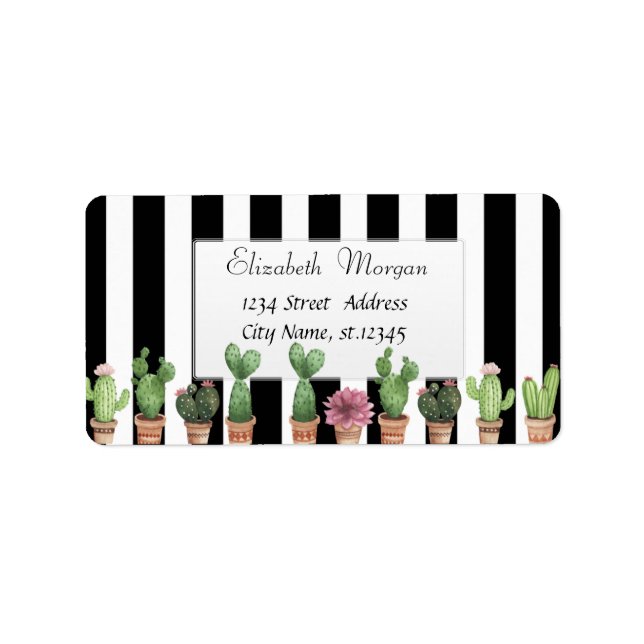 Étiquette Modern Stylish Cactus Black Stripe (Devant)