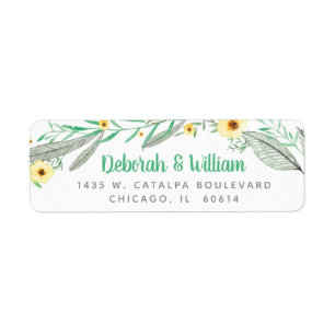 Étiquette Modern Wedding Floral Flower Green Leaf Wreath