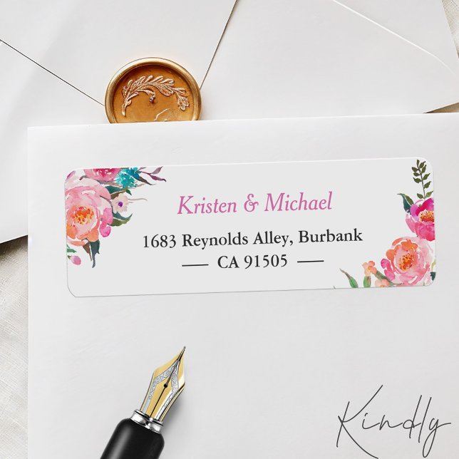 Étiquette Moderne Aquarelle Fuchsia Rose Jardin Floral (Créateur téléchargé)