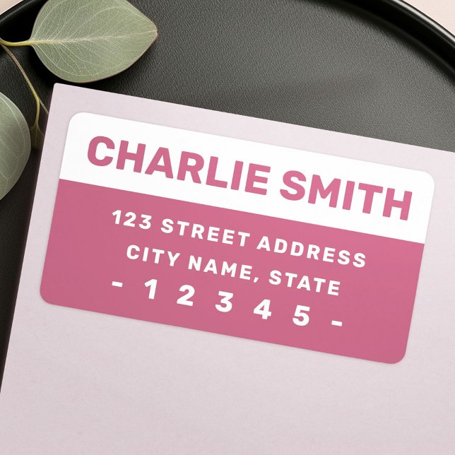 Étiquette Moderne blanc rose mauve bold police adresse de re (Modern white rose mauve bold font return address label)