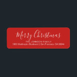 Étiquette Moderne Chic Rouge Noël Adresse de retour<br><div class="desc">Étiquettes de retour élégant et élégant pour Noël (Noël) Cartes de voeux de Noël (Noël). Lettres de topographie en écriture blanche, arrière - plan rouge. Lettres modernes pour le nom et l'adresse de famille. La couleur et la police de la lettre peuvent être modifiées. La couleur Arrière - plan est...</div>