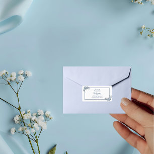 Étiquette Moderne Dusty Blue Floral Black Adresse de retour