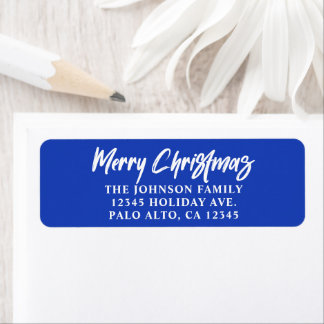 Étiquette Moderne Écriture au Pinceau Joyeux Noël Bleu