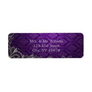 Étiquette moderne élégant damask violet mariage