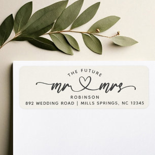 Étiquette Moderne Elegant Future MR et MRS Coeurs Script