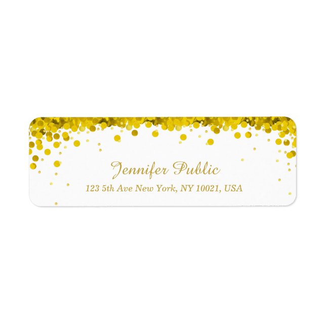 Étiquette Moderne Elegant Gold Confetti Script Luxe Modèle (Devant)