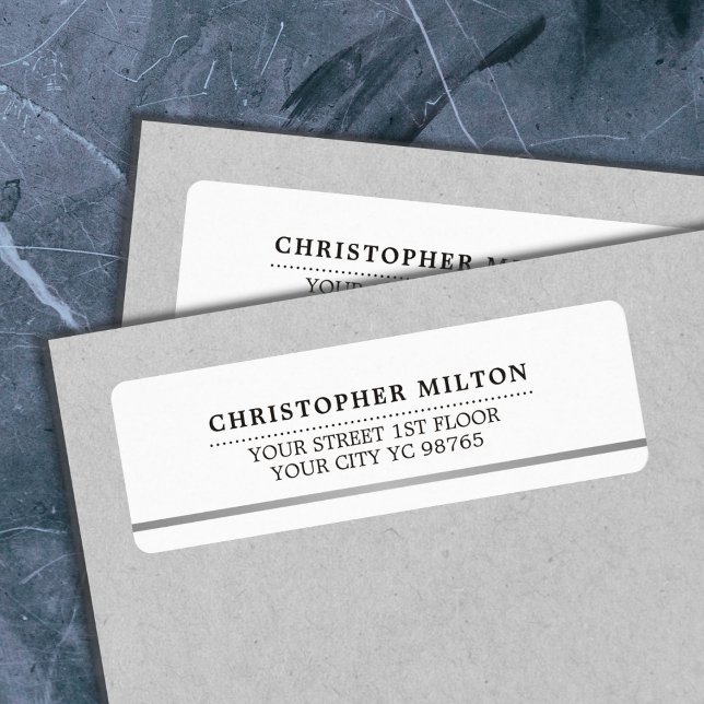 Étiquette Moderne Élégant Simple Blanc Faux Silver Line (Créateur téléchargé)