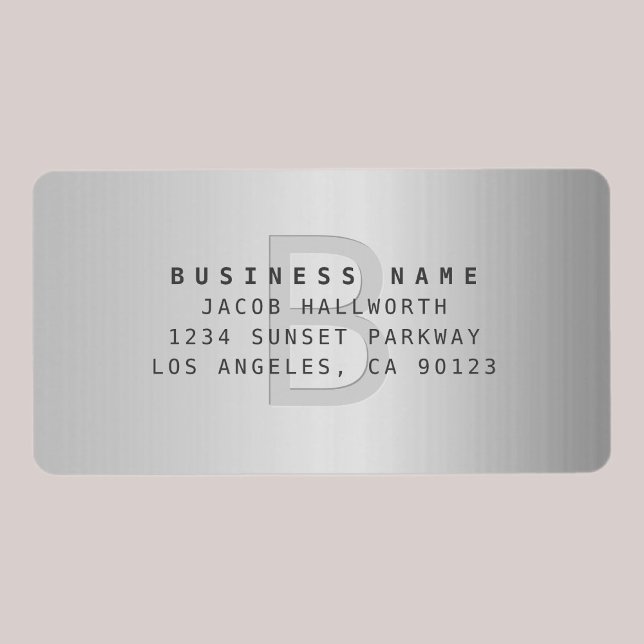 Étiquette Moderne Faux Metal Monogramme Adresse professionne (Créateur téléchargé)