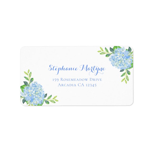 Étiquette Moderne Floral Blue Hydrangea Aquarelle Adresse (Devant)