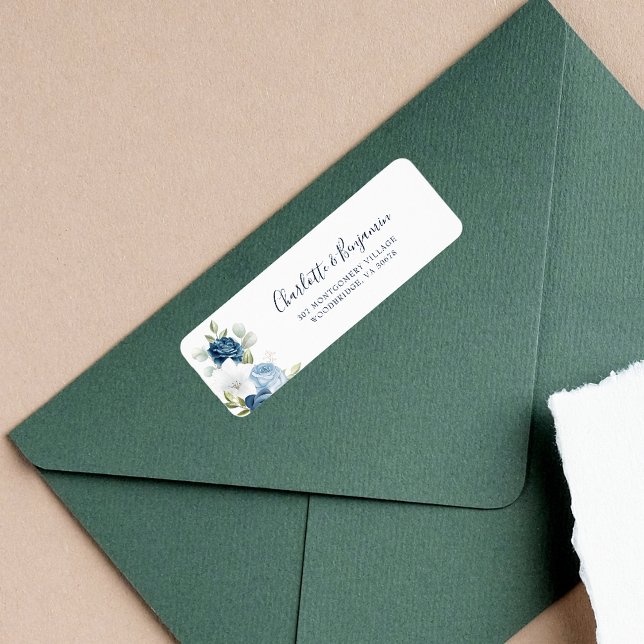 Étiquette Moderne Floral Élégant Script Retourner (Dusty Blue Floral Return Address Label)