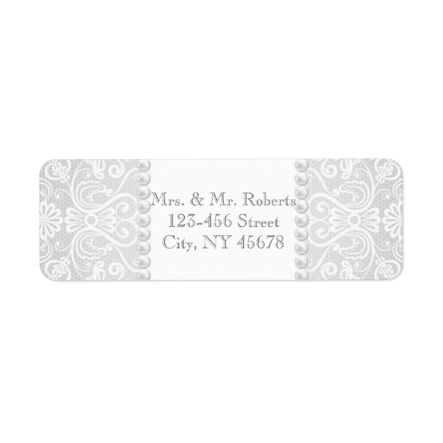 Étiquette moderne Gris perle blanche dentelle vintage mariag (Devant)