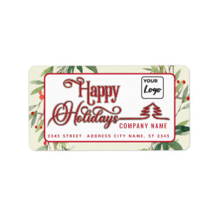 Étiquette Moderne Happy Holidays rouge botanique holly logo