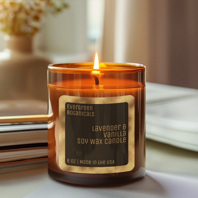 étiquette moderne luxe bougie noir et or carré (Créateur téléchargé)