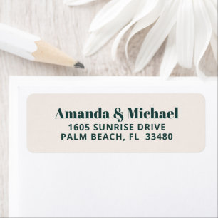 Étiquette Moderne minimaliste Emerald Green et Ecru Beige