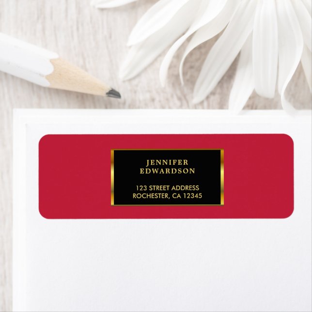 Étiquette Moderne professionnel or noir cardinal rouge (En situation)