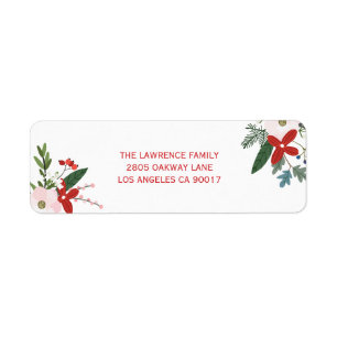 Étiquette Moderne rose rose floral joyeux Adresse de Noël