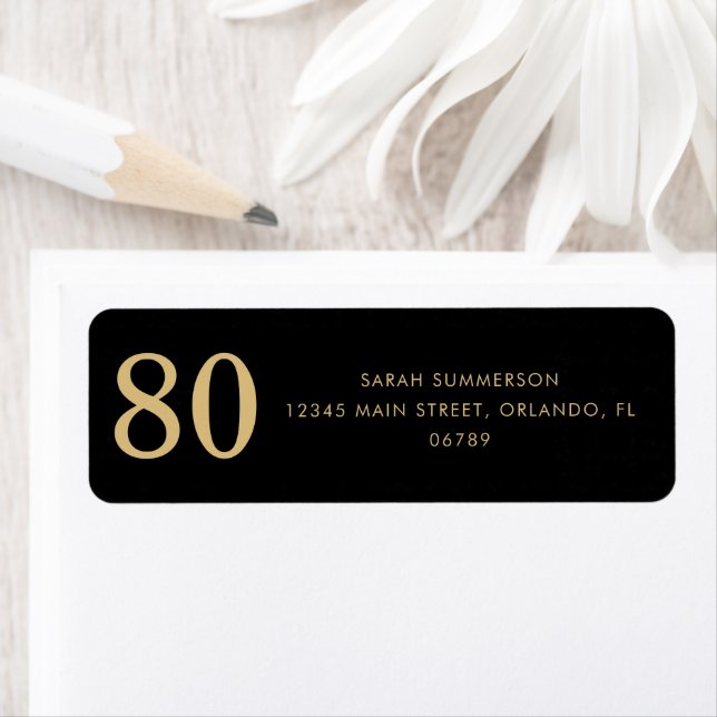 Étiquette Moderne Script Black Gold Quatre-Vingts 80e Annive (En situation)