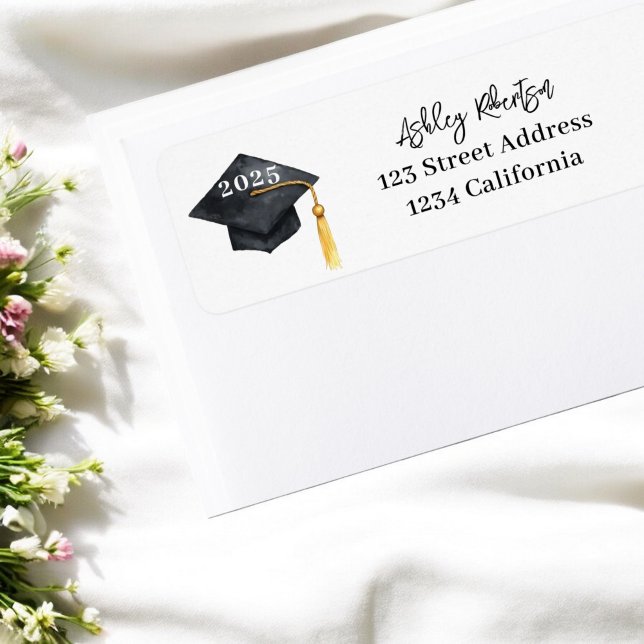 Étiquette Moderne simple Casquette goût aquarelle graduation (Simple modern Cap tassel watercolor graduation Label)