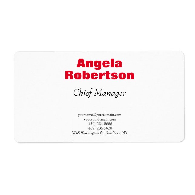 Étiquette Moderne simple minimaliste rouge blanc (Devant)