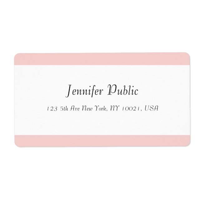 Étiquette Moderne simple Modèle rose pâle blanc élégant (Devant)