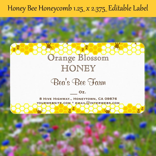 Étiquette modifiable de rayon de miel d'abeille à  (Honey Bee Honeycomb editable label)