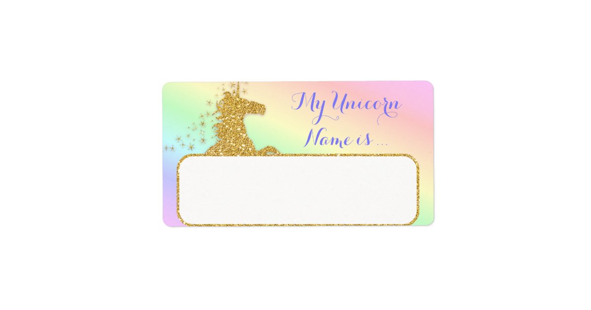 Étiquette Mon nom de licorne est arc-en-ciel et or | Zazzle.fr