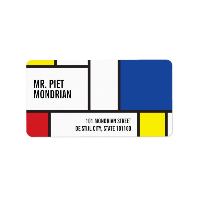 Étiquette Mondrial Minimaliste Géométrique De Stijl Art Mode (Devant)