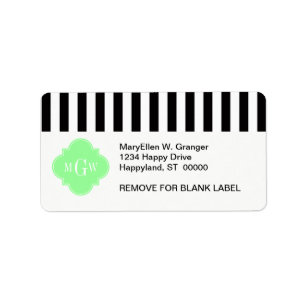 Étiquette Monnaie blanche noire vert Quatrefoil 3 Monogramme