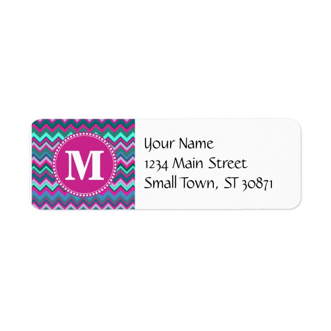 Étiquette Monogram Aqua Turquoise bleu rose Tribal Chevron Z (Devant)
