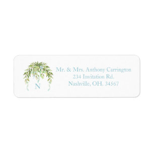 Étiquette Monogram Blue Ribbons Floral Elegant Adresse de re