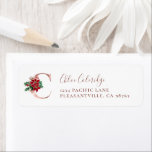 Étiquette Monogram C Christmas Rose Gold Return Address<br><div class="desc">This solive holiday design fethe monogram initial letter "C" in rose gold foil serif font, decorated with a red and green drawing of a poinsettia. Personalize it with your name in elegant dark rose handwriting script and your address in serif font. Idéal for your Christmas card mailing needs. If your...</div>