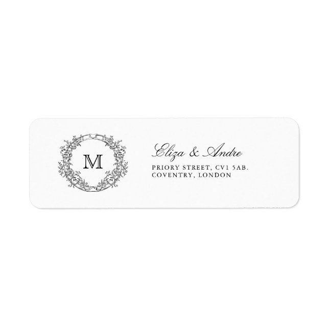 Étiquette Monogram Crest Elegant Wedding Adresse de retour (Devant)