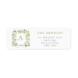 Étiquette Monogram Greenery Wreath & Bow Return Address