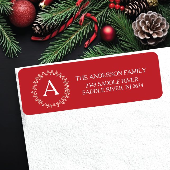 Étiquette Monogram Happy & Joyeux Noël Adresse de retour (Créateur téléchargé)