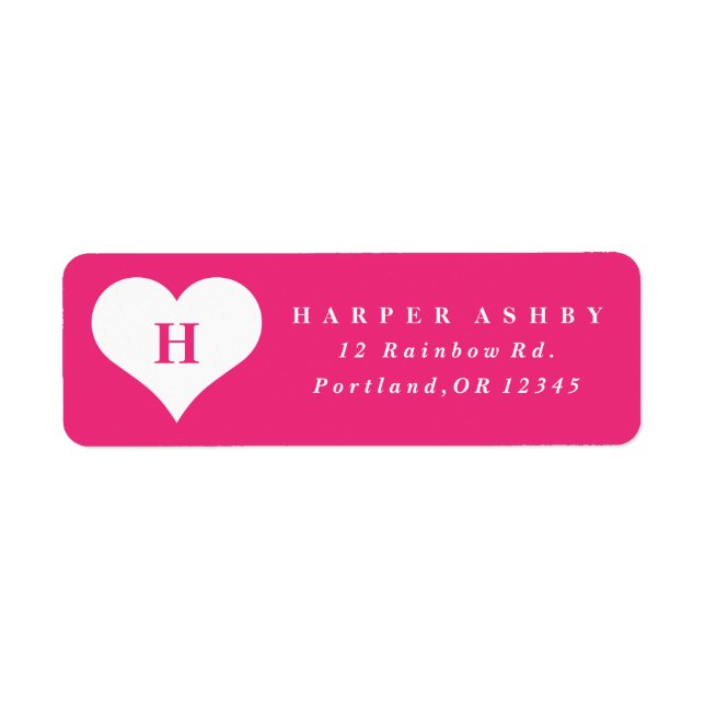 Étiquette Monogram Heart Bright Pink Modern Return Address (Devant)