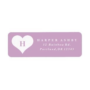 Étiquette Monogram Heart Purple Return Address