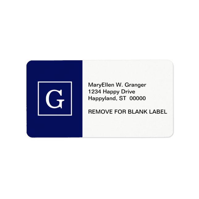 Étiquette Monogram initial de la Navy Blue White Framed (Devant)