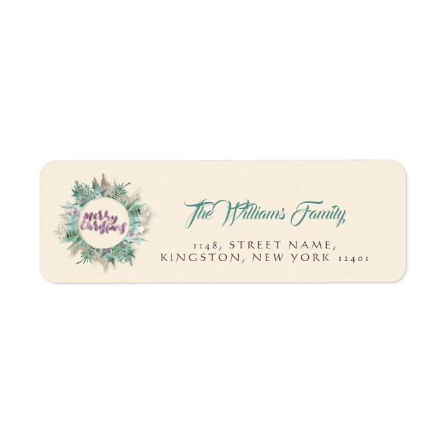 Étiquette Monogram Joyeux Noël Nom de la couronne RSVP Ivory (Devant)