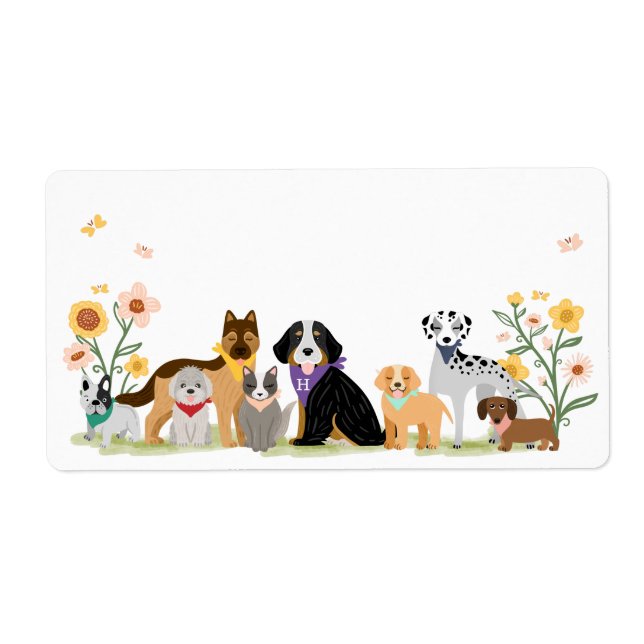 Étiquette Monogram Loveable Happy Pet Famille de chiens race (Devant)