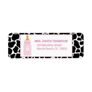 Étiquette Monogram Pink Cowprint Milk a Holic Address Label