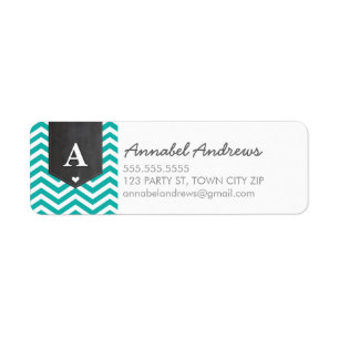 Étiquette MONOGRAM RETOUR ADRESSE moderne chevron jade vert