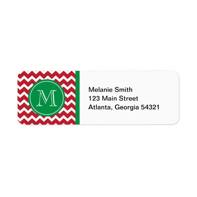Étiquette Monogram Rouge et vert Chevron Noël de Noël (Devant)