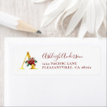 Étiquette Monogramme A Christmas Red Gold Adresse de retour<br><div class="desc">Ce design festif de vacances comprend la lettre initiale monogramme "A" en police serif en faux feuille d'or, décorée d'un dessin rouge et vert d'un poinsettia. Personnalisez-le avec votre nom dans un élégant script d'écriture manuscrite rouge bordeaux et votre adresse dans la police serif. Idéal pour vos besoins d'envoi de...</div>